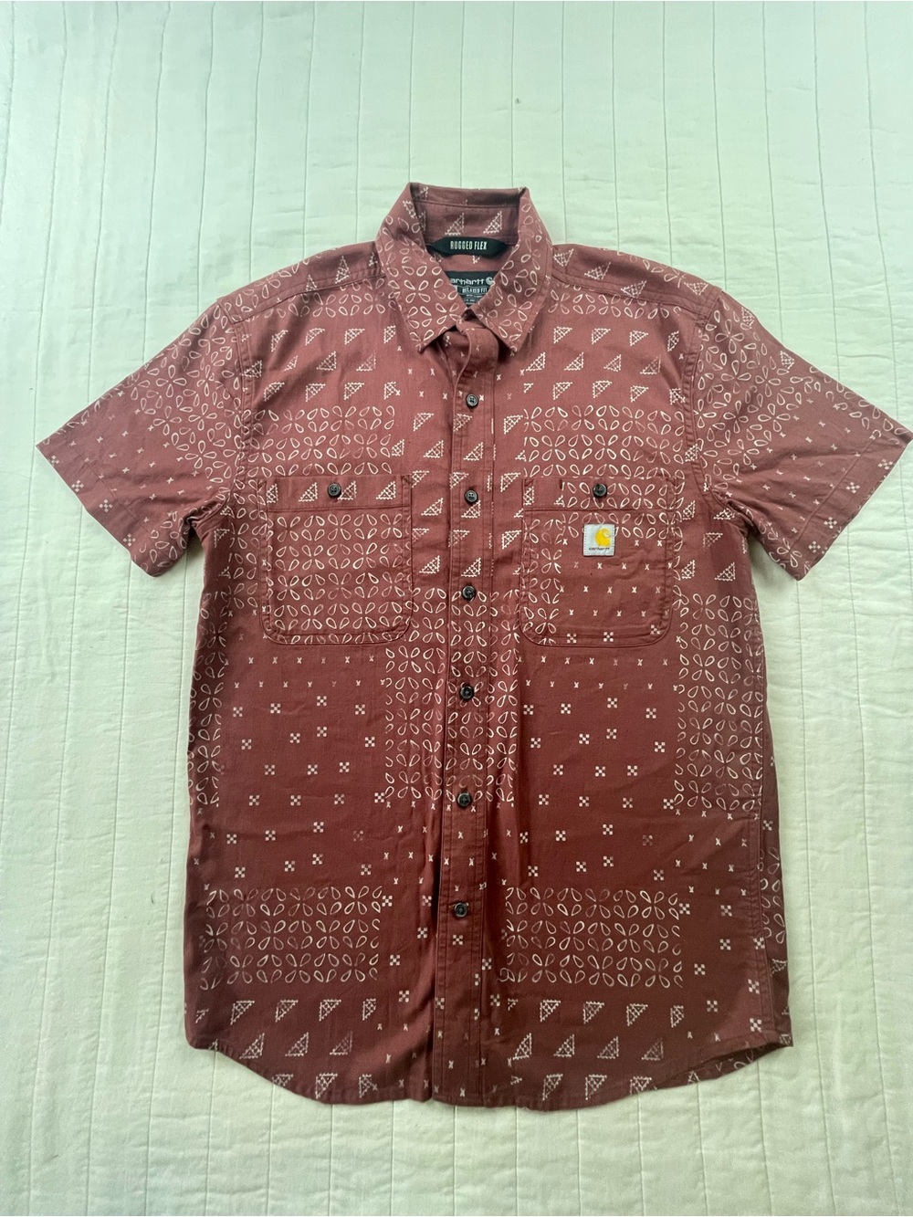 Carhartt Rust Red Printed Short-Sleeve Button-Down Shirt Small
